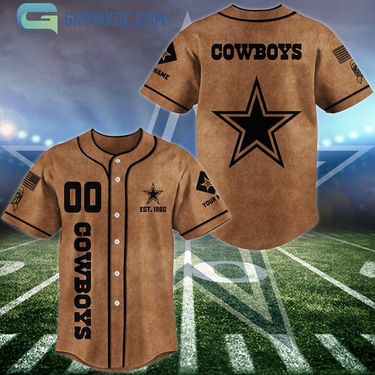 Dallas Cowboys Brown American Flag Personalized Baseball Jersey