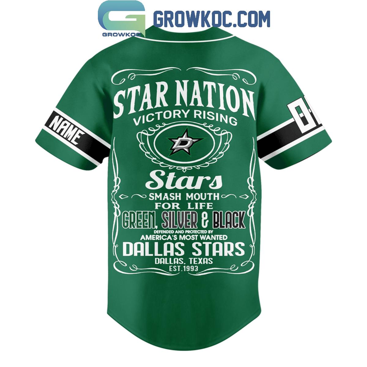 Dallas Stars Star Nation Green Silver Black Personalized Baseball Jersey