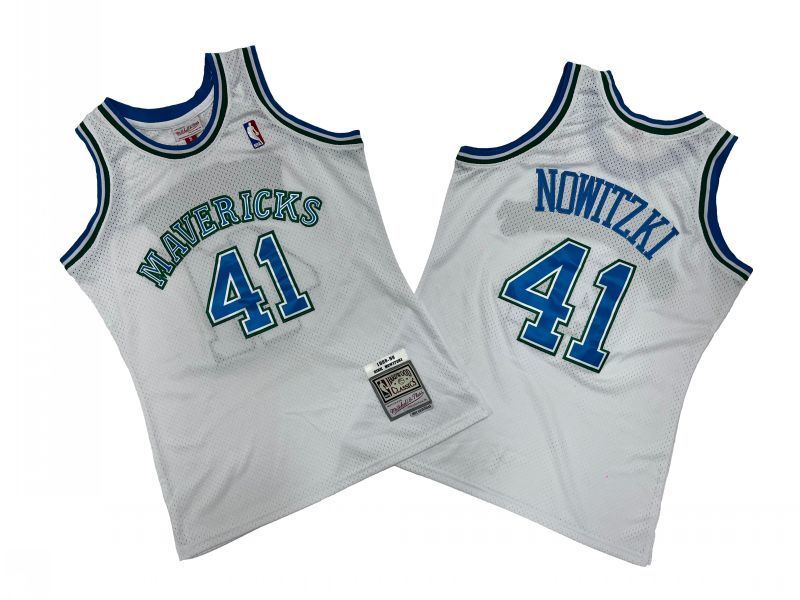 Dallas Mavericks #41 Dirk Nowitzki Mavericks 41 # White 98-99 Season Mitchell Retro Jersey