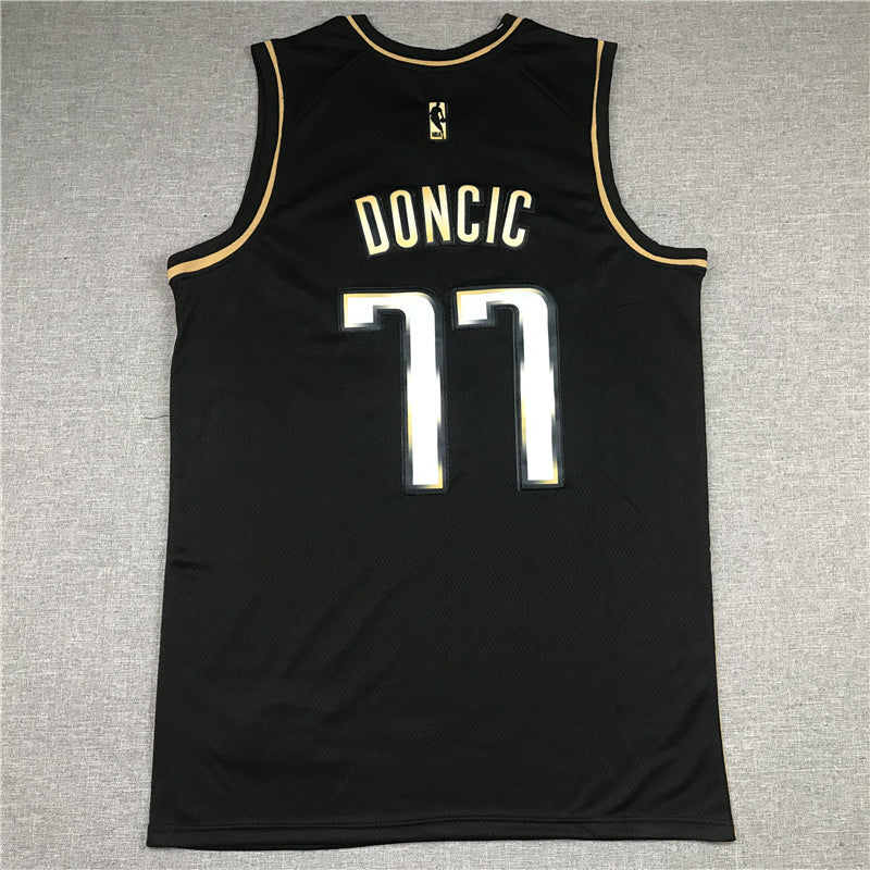 Dallas Mavericks #77 Luka Doncic New Black Gold Style 1