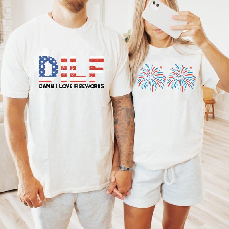 Damm I Love Fireworks Funny Couple Fourth Of July Shirt, Adult Humor 4th Of July Matching Couple Tee, Independence Day...