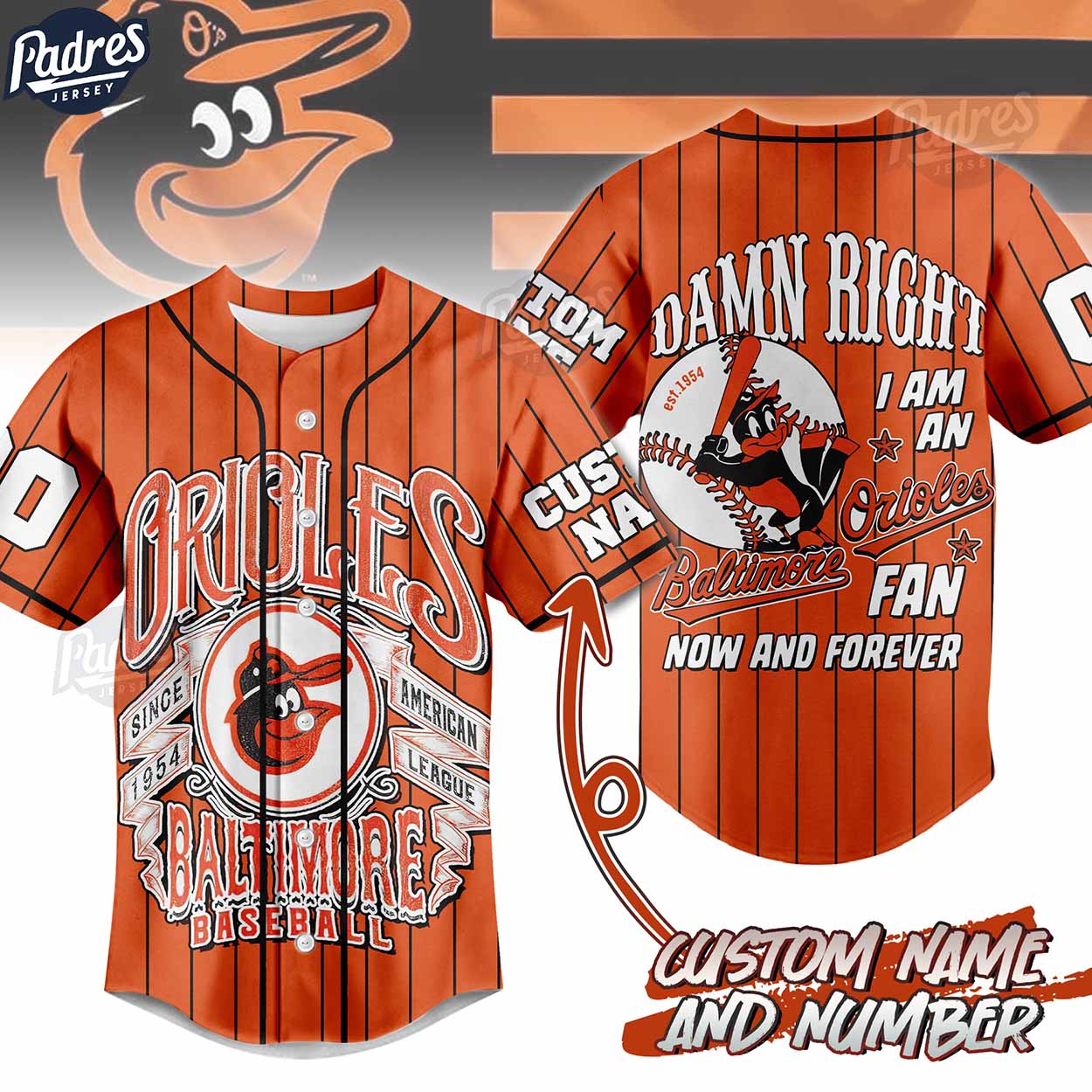 Damn Right I Am A Baltimore Orioles Fan Now And Forever Custom Baseball Jersey - Padres Jersey Oasis: Elevate... (Image 1)