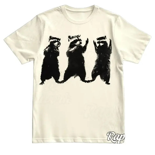 Dancing Racoons Vintage Shirt, Funny Western Trash Panda Tshirt, Retro 90s Graphic Tee, Weirdcore Meme Clothing Cotton...