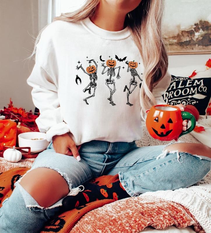 Dancing Skeleton Halloween Sweatshirt For Women Halloween Sweater Skeleton Sweatshirt Funny Halloween Hoodies Spooky...