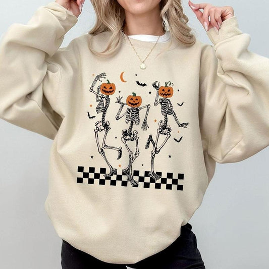 Dancing Skeleton Pumpkin Shirt, Retro Halloween Sweatshirt, Womens Halloween Shirt, Cute Fall Shirt, Spooky Season,...