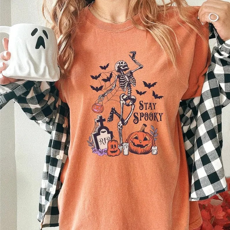 Dancing Skeleton Shirt, Stay Spooky Shirt, Retro Halloween Shirt, Funny Skeleton, Skull Shirt, Spooky Season Hoodie,...