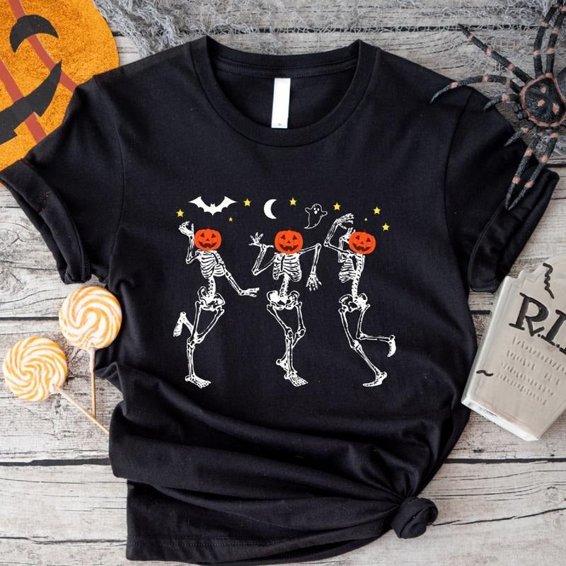 Dancing Skeleton T-Shirt, Matching Pumpkin Halloween Party Shirt, Fall Gift Tee For Woman, Spooky Season Tee Hoodie,...