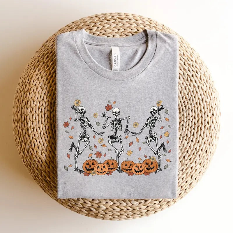 Dancing Skeleton tshirt Pumpkin Sweater Pumpkin Skeleton Shirt Fall Sweatshirt Halloween Party Sweatshirt Spooky Season...