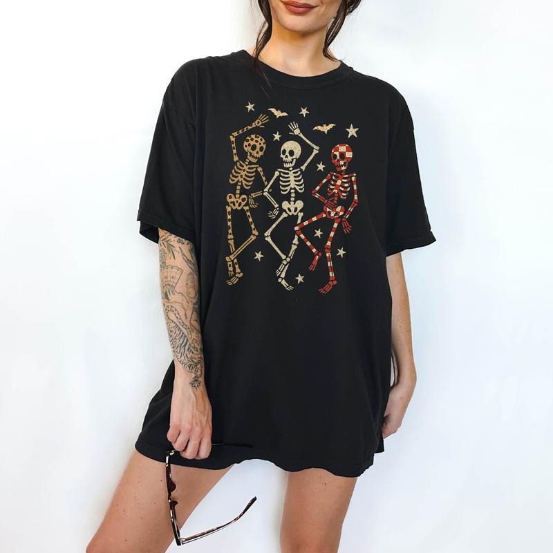 Dancing Skeletons - T-Shirt , Unisex Sizing, Funny Tee, Comfortable Shirt,  Halloween Theme Hoodie, Sweatshirt