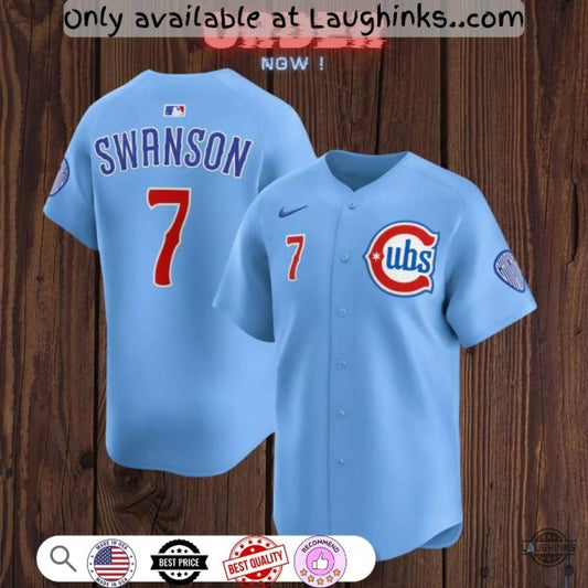 Dansby Swanson Number 7 Chicago Cubs Baby Blue Baseball Jersey Shirt Replica