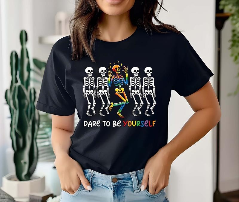 Dare To Be Yourself Shirt Lgbtq Skeleton T-shirt Supporting Lgbt People Tee Pride Month Shirt Gender Equality Shirt...