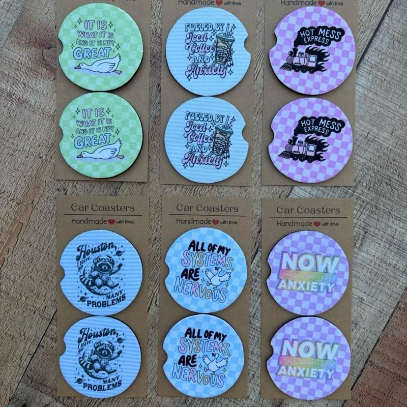 Dark Humor Mental Health Car Coasters Stocking Stuffers Christmas Gift Funny Handmade with Love T-Shirts, Hoodie, Sweatshirt