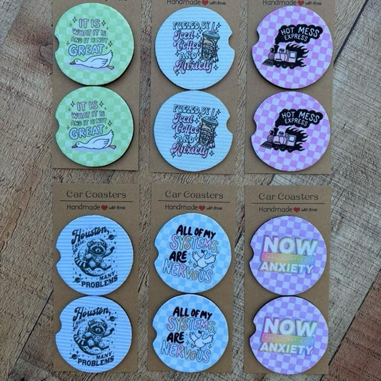 Dark Humor Mental Health Car Coasters Stocking Stuffers Christmas Gift Funny Handmade with Love T-Shirts, Hoodie, Sweatshirt