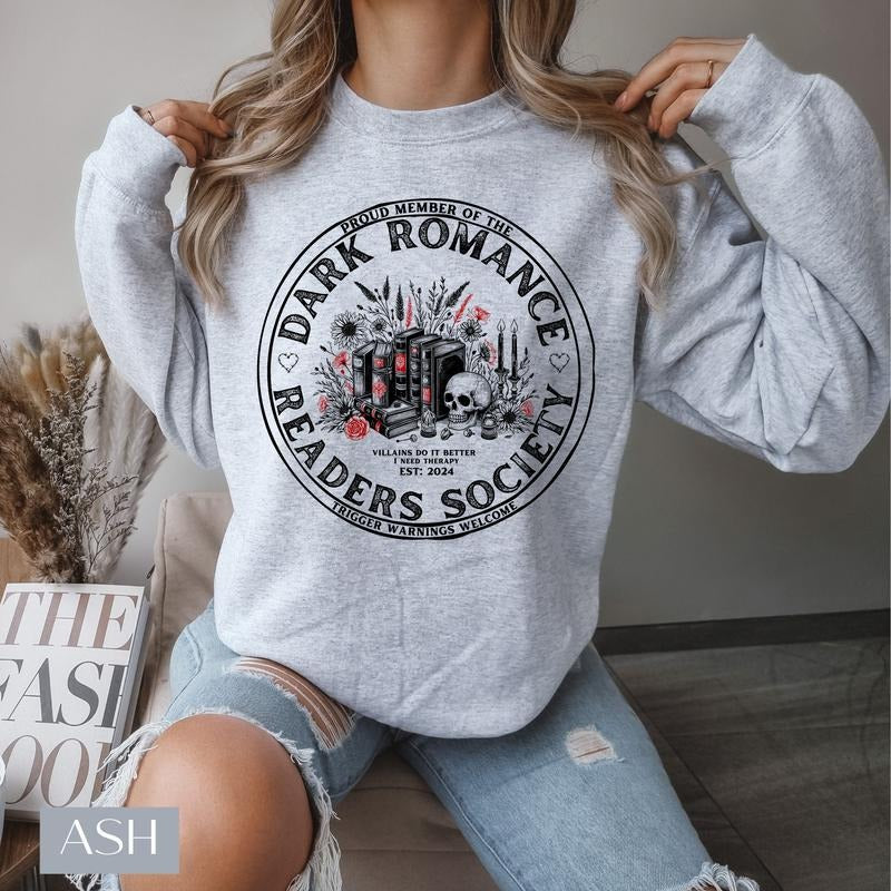 Dark Romance Readers Society Sweatshirt, Bookish Hoodie, Book Lover Gift, Bookish Merch, Reading Lover, Romance Reader,...
