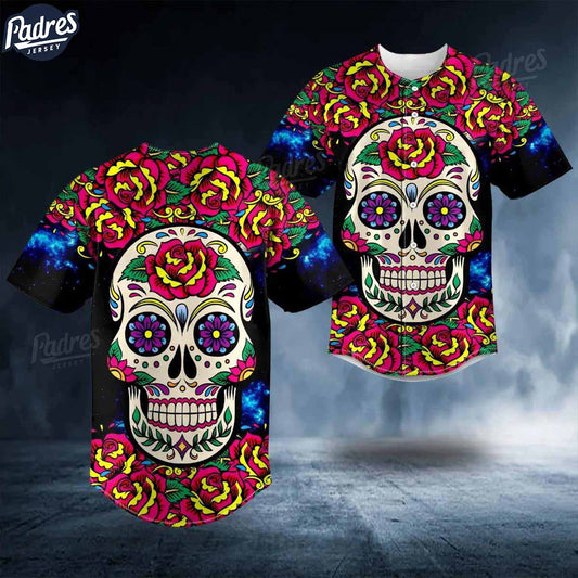 Day Of The Dead Flower Pattern Skull Baseball Jersey - Padres Jersey Oasis: Elevate Your Baseball Style Game T-Shirts,...