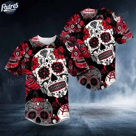 Day Of The Dead Pattern Blood Skull Baseball Jersey - Padres Jersey Oasis: Elevate Your Baseball Style Game T-Shirts,...