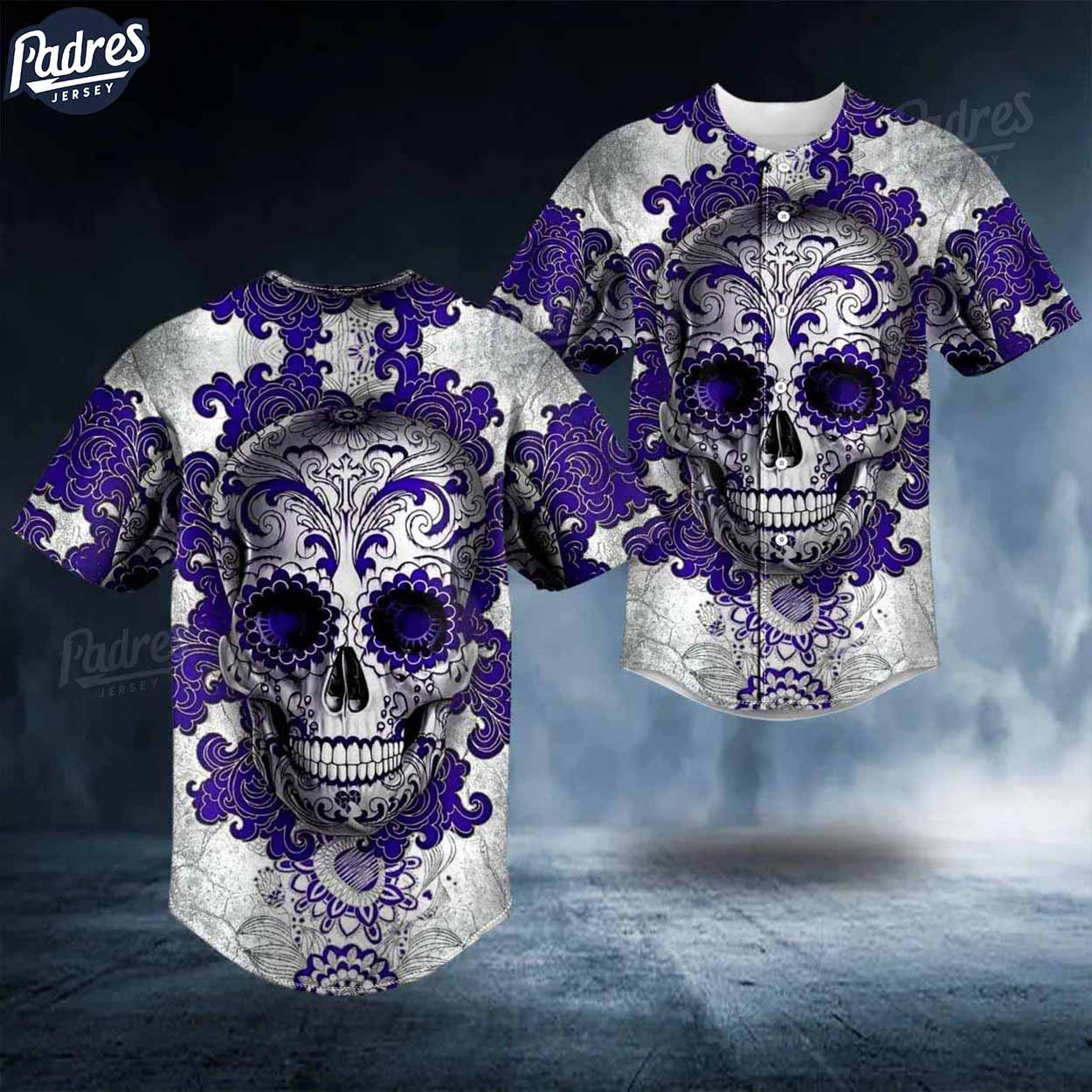 Day Of The Dead Pattern Purple Sugar Skull Baseball Jersey - Padres Jersey Oasis: Elevate Your Baseball Style Game...