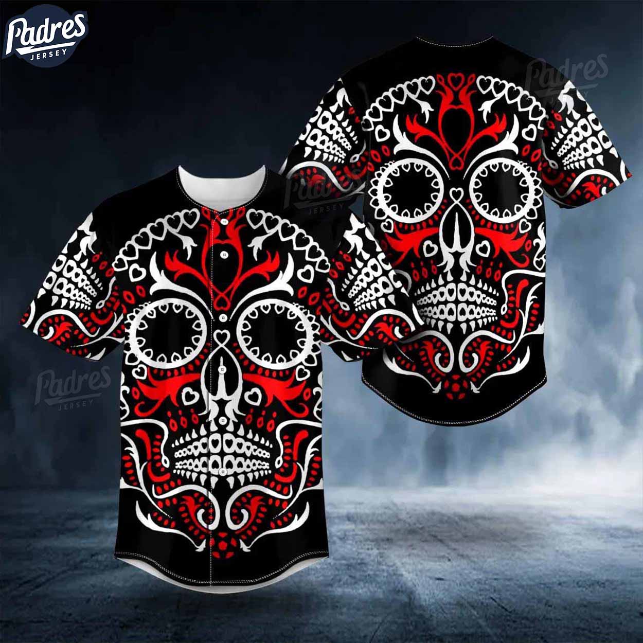 Day Of The Dead Pattern Skull Blood Baseball Jersey - Padres Jersey Oasis: Elevate Your Baseball Style Game T-Shirts,...