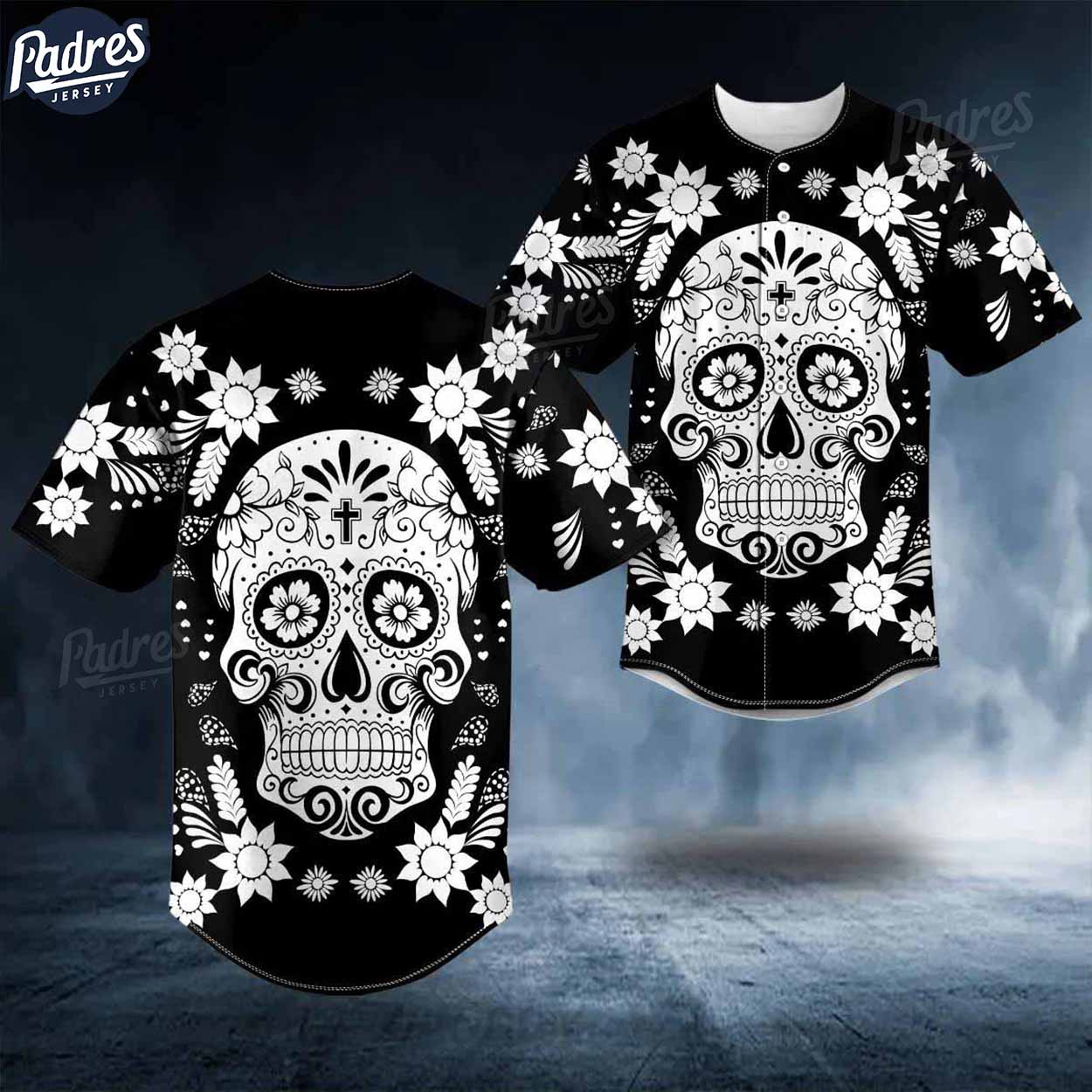 Day Of The Dead Pattern Sugar Skull Baseball Jersey - Padres Jersey Oasis: Elevate Your Baseball Style Game T-Shirts,...