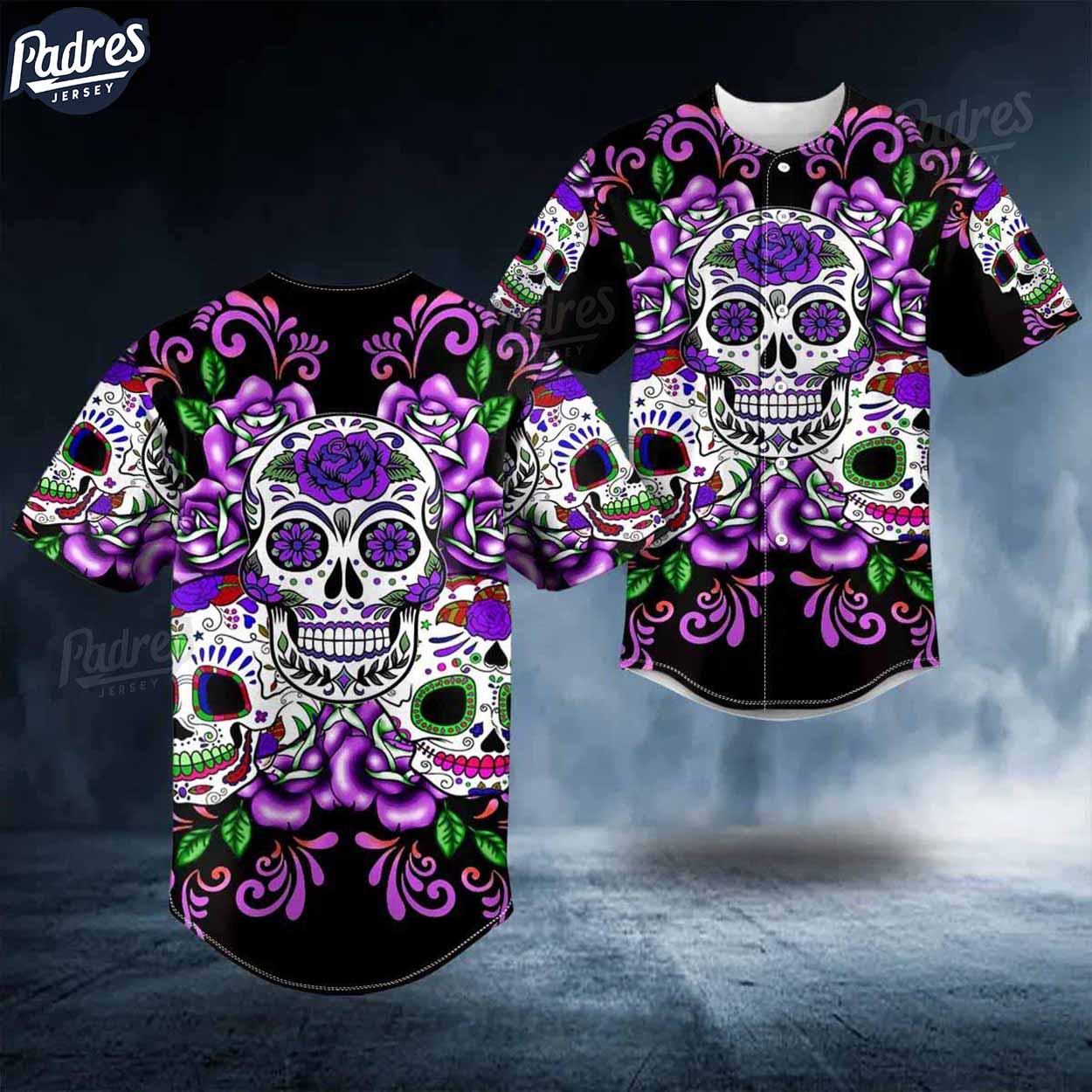 Day Of The Dead Purple Rose Pattern Sugar Skull Baseball Jersey - Padres Jersey Oasis: Elevate Your Baseball Style Game...