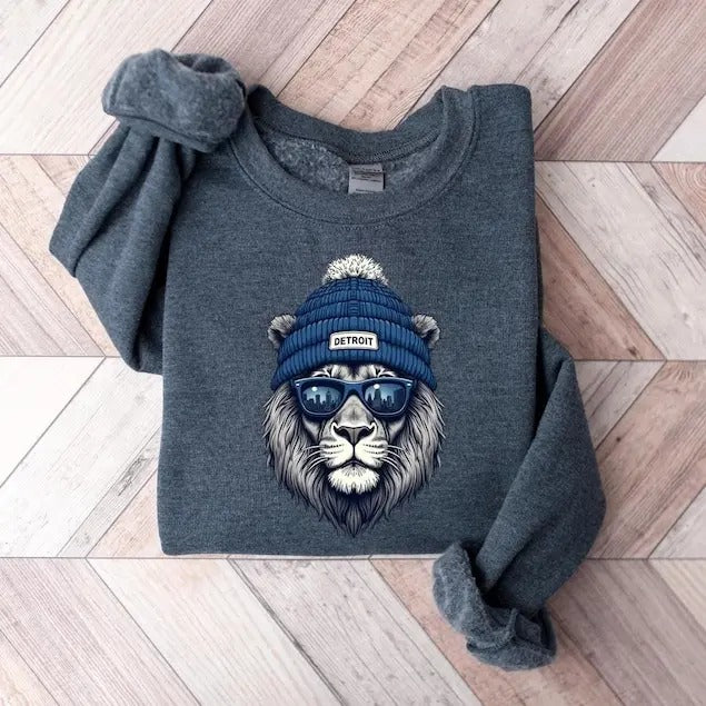 De.troit Football Sweatshirt, L.i.o.n Football Sweatshirt, De.troit Crewneck, Football Mascot L.i.o.n Sweatshirt, Game...