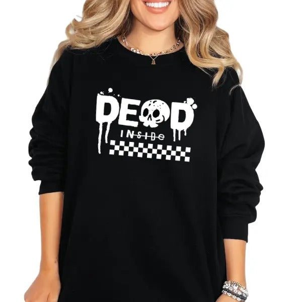 'Dead Inside' Crewneck Sweatshirt, T Shirt, or Hoodie | Grunge Aesthetic Pullover | Casual, Comfort, Skulls, Retro,...