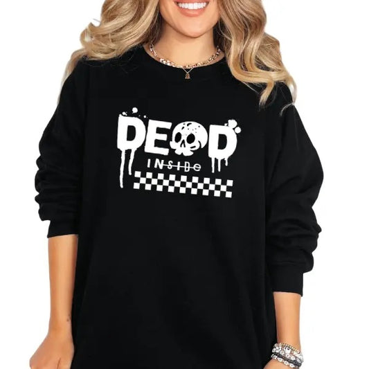 'Dead Inside' Crewneck Sweatshirt, T Shirt, or Hoodie | Grunge Aesthetic Pullover | Casual, Comfort, Skulls, Retro,...