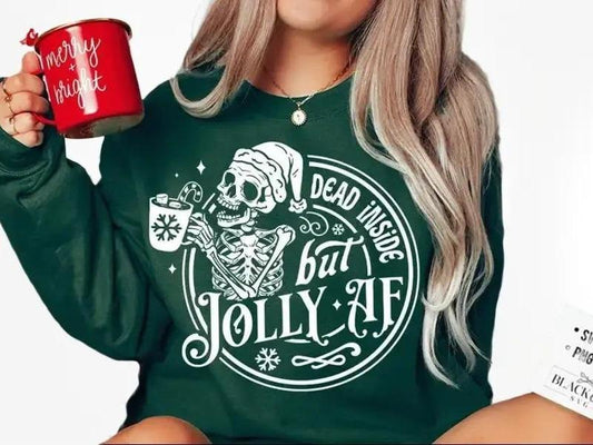 Dead Inside But Jolly AF Sweatshirt, Skeleton Santa Loves Coffee Shirt, Women Trendy Skeleton Santa Christmas Sweaters...
