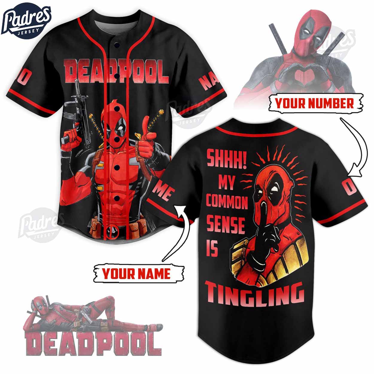 Deadpool Shhh! My Common Sense Is TingLing Custom Baseball Jersey Style - Padres Jersey Oasis: Elevate Your... (Image 1)