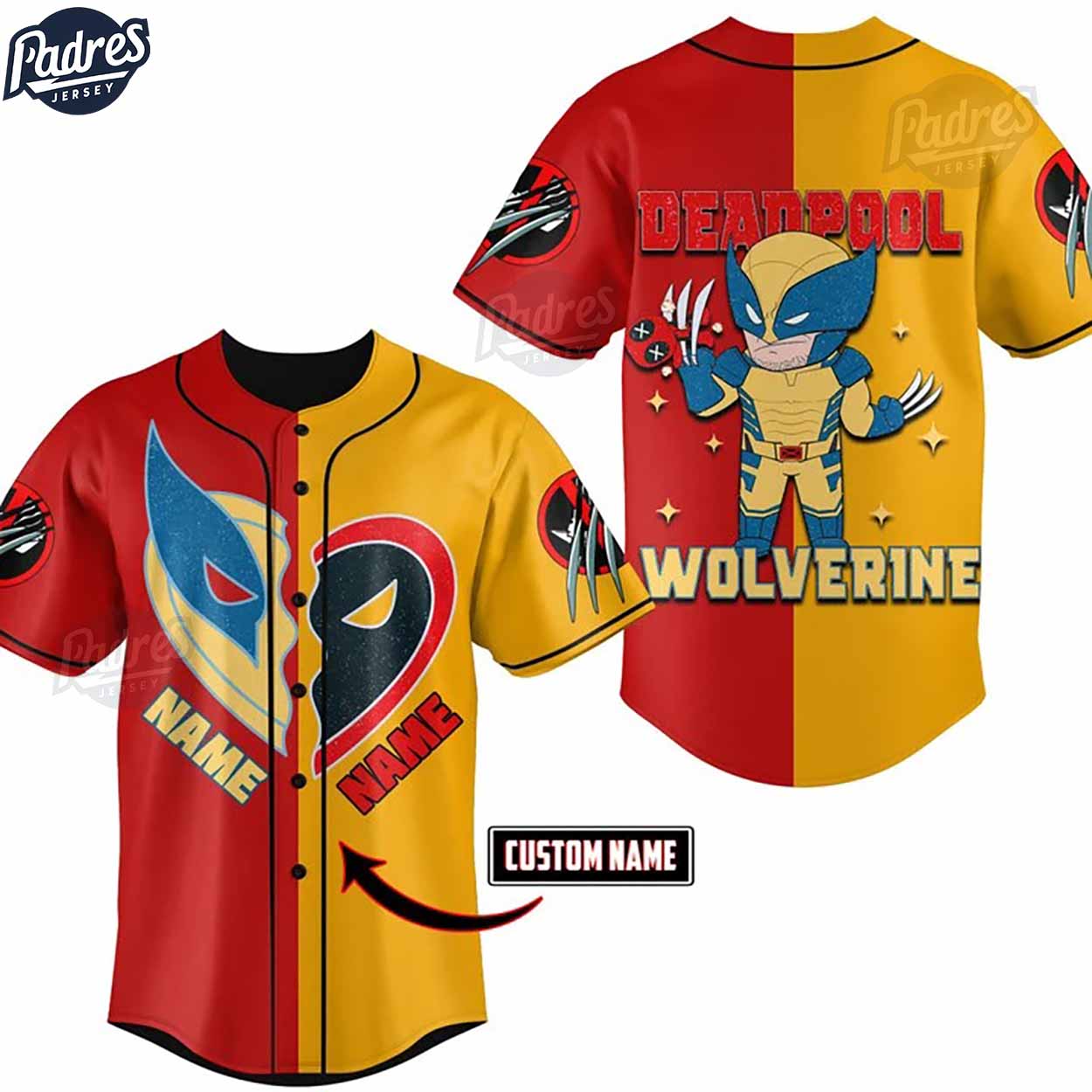 Deadpool & Wolverine Best Friends Custom Baseball Jersey Online - Padres Jersey Oasis: Elevate Your Baseball... (Image 1)