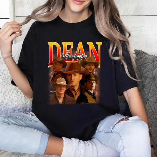 Dean Winchester Cowboy T Shirt, Dean Winchester Supernatural T Shirt, Fashion Cotton, Full Colors, Full Sizes, For Men,...