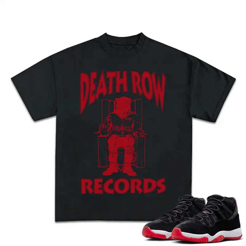 DeathRow Records Match For 11 Bred Velvet Sneakers, Y2k Graphic Tee, Unisex Cotton T-shirt Hoodie, Sweatshirt