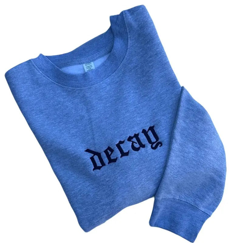Decay Embroidered Crewneck Sweatshirt Alternative Fashion Long Sleeve Cotton T-Shirts, Hoodie | WearSparks.com