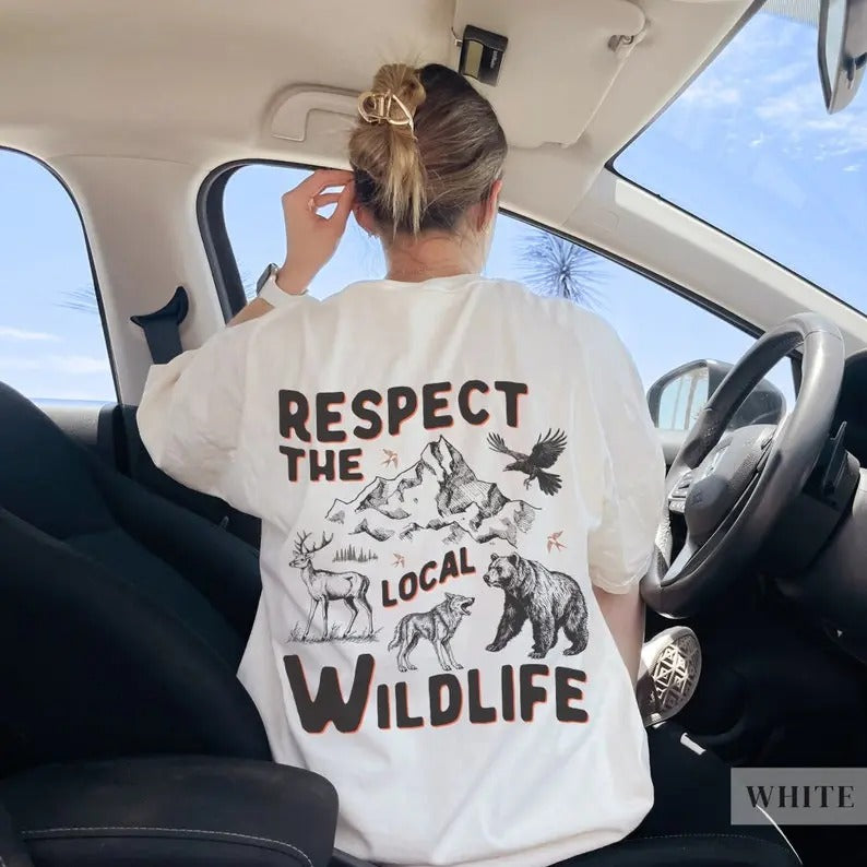 Respect The Local Wildlif T-Shirt, Gift For Nature/Animal/Forest/Hiking/Camping Lover, Rustic Retro...