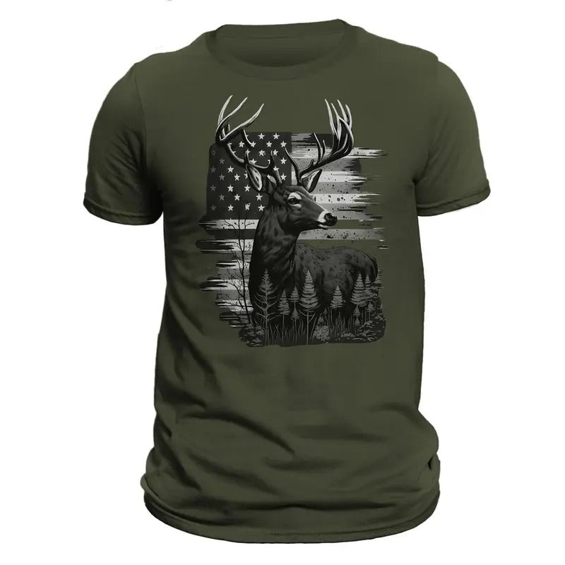 Deer Hunter American Hunting Flag Men's T-Shirt Casual Classic Hoodie, Sweatshirt | WearSparks.com