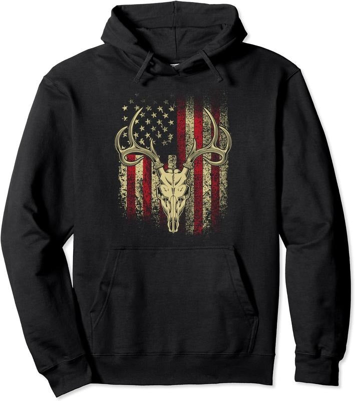 Deer Hunters Deer Skull on American Flag Hoodie | Unisex Hooded Sweatshirt | FAST SHIPPING T-Shirts | WearSparks.com