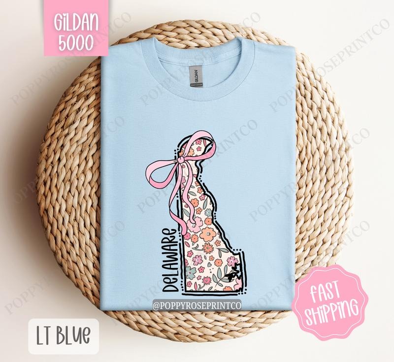 Delaware Gildan T-shirt, Cute Delaware State Shirt, Delaware Floral Bow Tee Hoodie, Sweatshirt | WearSparks.com