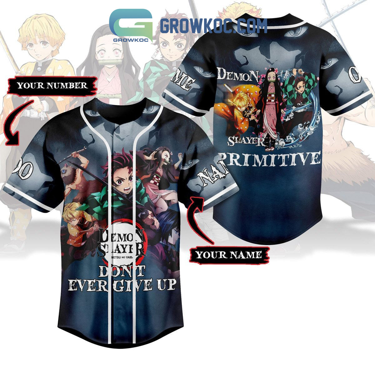 Demon Slayder Don’t Ever Give Up Personalized Baseball Jersey