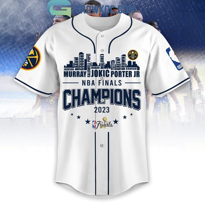 Denver Nuggets Finals Champions City Of Champions 2023 White Design Baseball Jersey