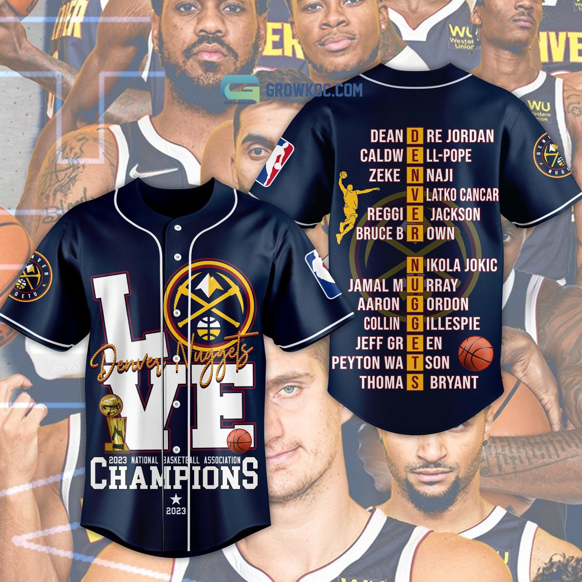 Denver Nuggets Love Team 2023 National Basketball Association Champions Navy Design Baseball Jersey