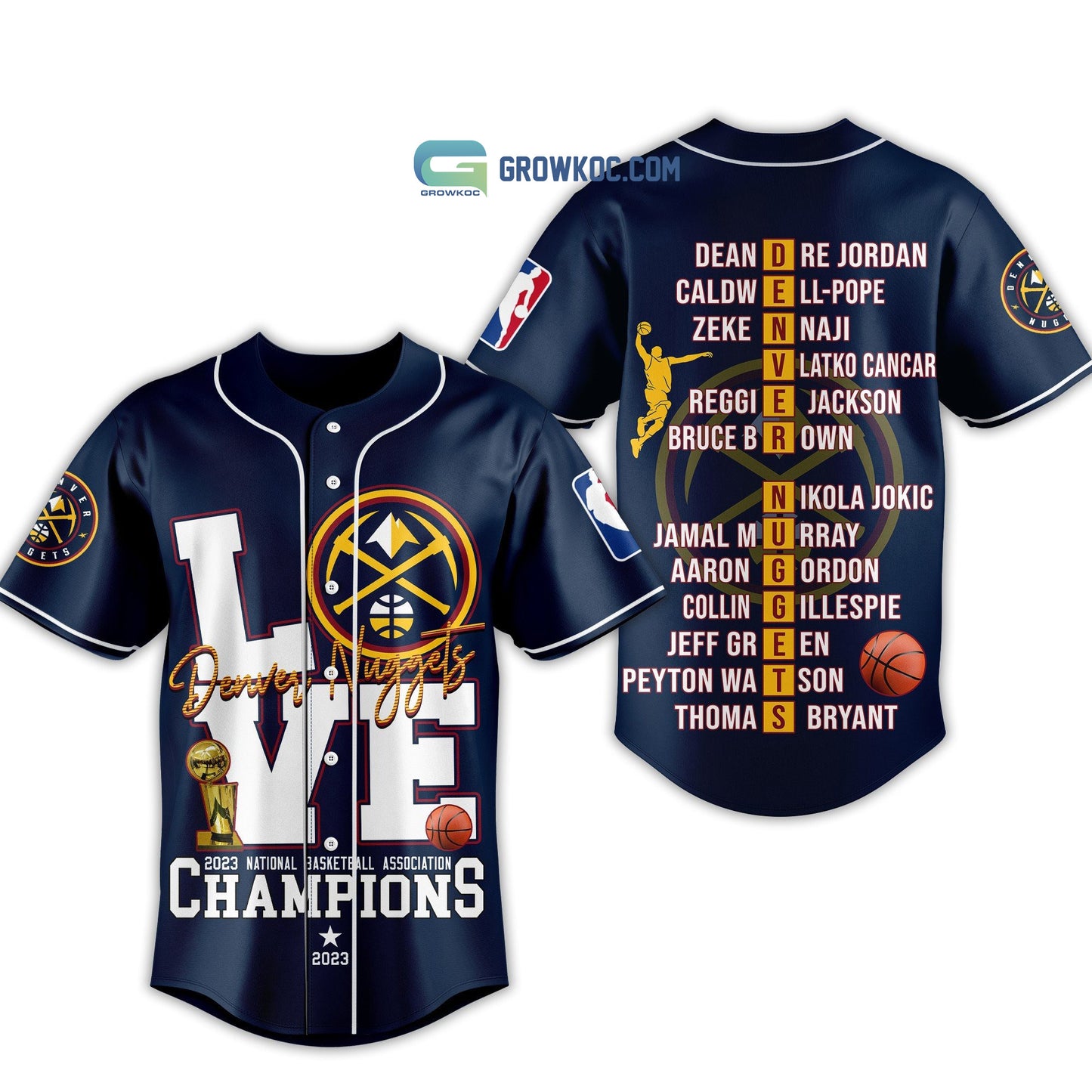 Denver Nuggets Love Team 2023 National Basketball Association Champions Navy Design Baseball Jersey