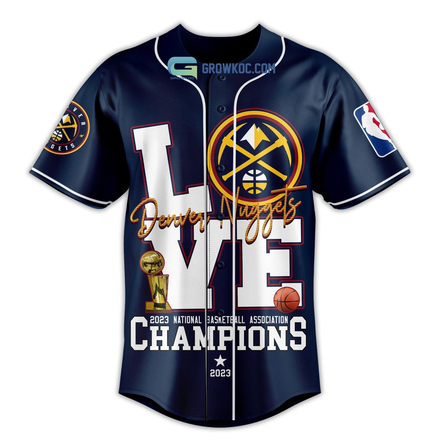 Denver Nuggets Love Team 2023 National Basketball Association Champions Navy Design Baseball Jersey