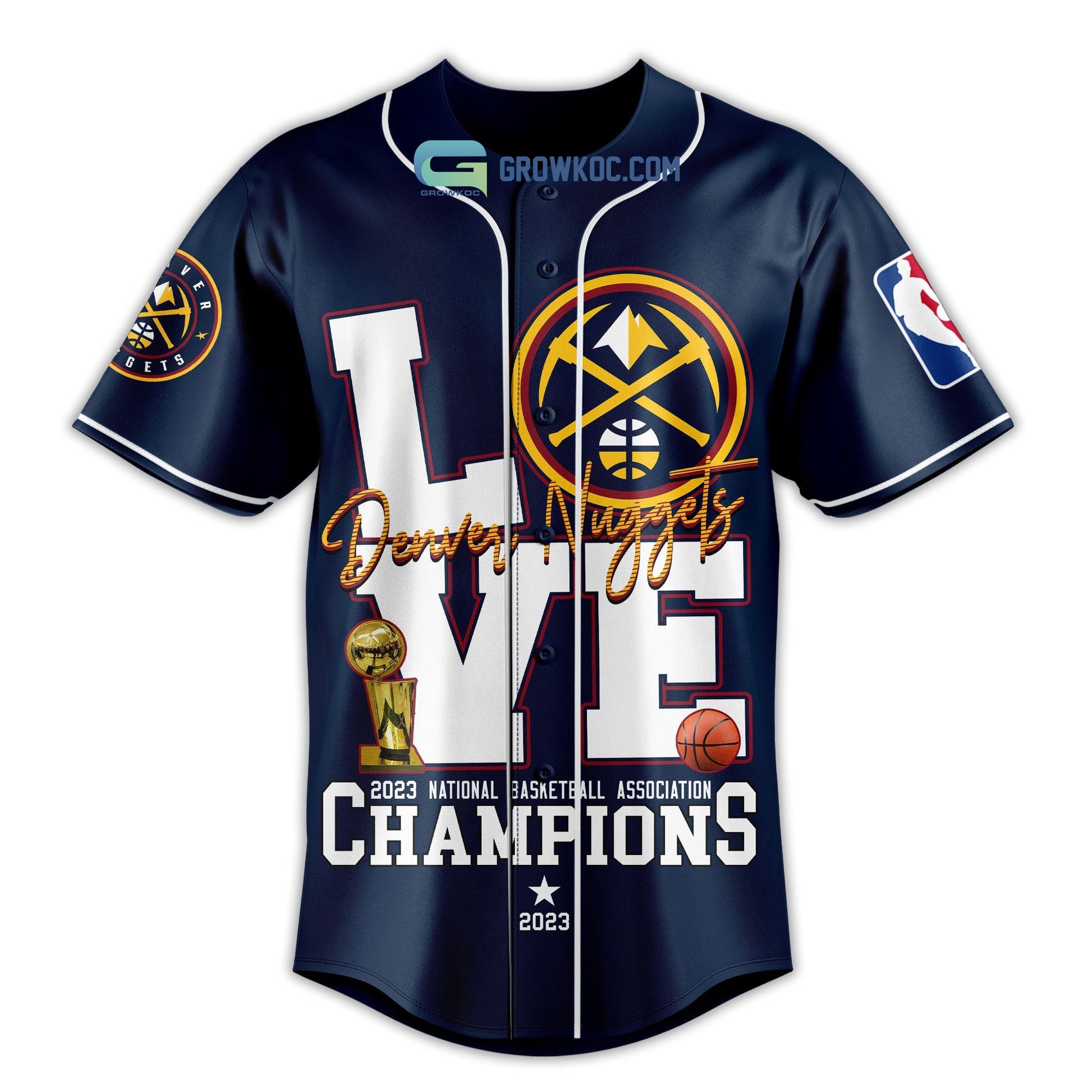 Denver Nuggets Love Team 2023 National Basketball Association Champions Navy Design Baseball Jersey