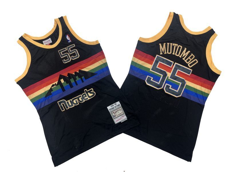 Denver Nuggets #55 Dikembe Mutombo Nuggets 55 # Black 91-92 Season Mitchell Retro Jersey -- Dikembe . Mutombo Style 1