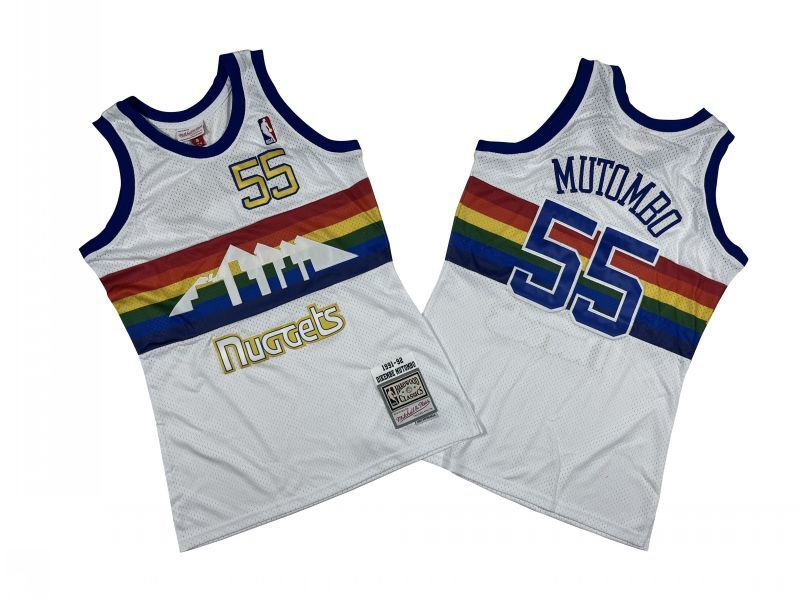 Denver Nuggets #55 Dikembe Mutombo Nuggets 55 # White 91-92 Season Mitchell Retro Jersey -- Dikembe . Mutombo Style 2
