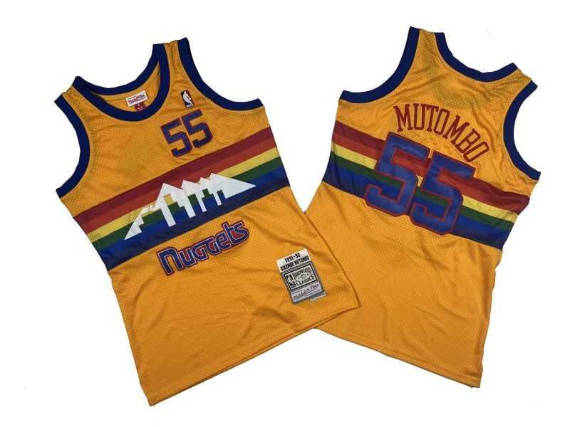 Denver Nuggets #55 Dikembe Mutombo Nuggets 55 # Yellow 91-92 Season Mitchell Retro Jersey -- Dikembe . Mutombo Style 1