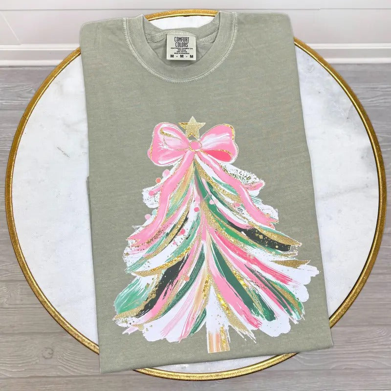 Designer Pink Christmas Tree Comfort Colors T-Shirt 'NLB' Hoodie, Sweatshirt | WearSparks.com