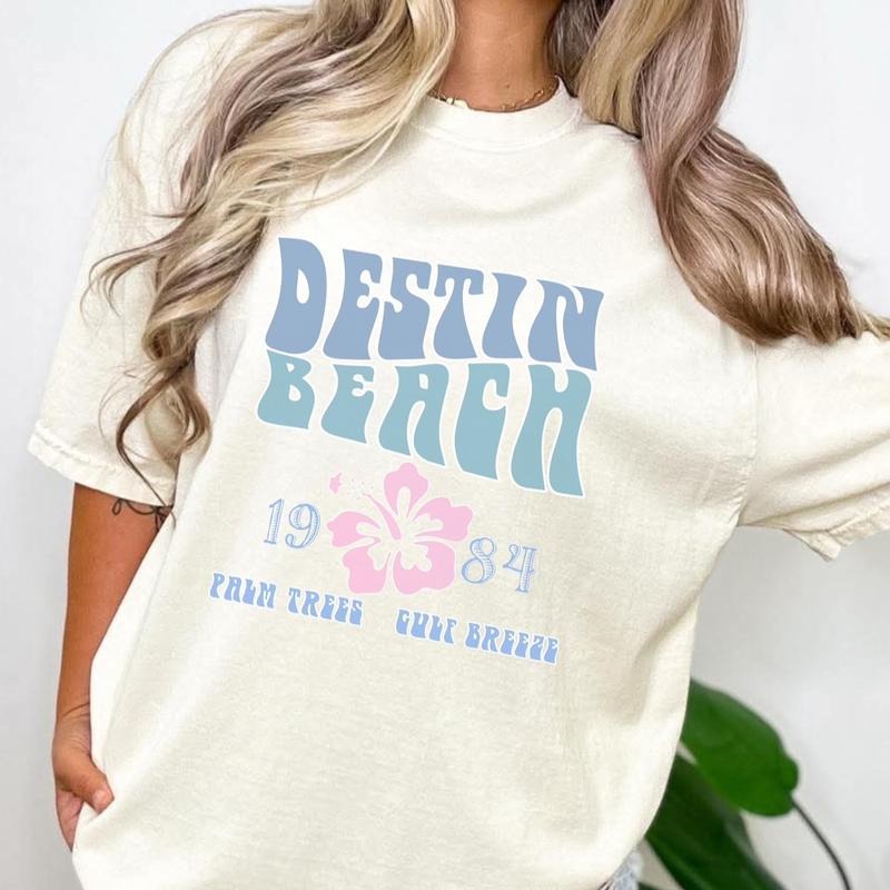 Destin Beach Women's Comfort Colors Cotton Graphic T-Shirt - 100% Ring Spun Pre-Shrunk, Short Sleeve, Casual Design,...