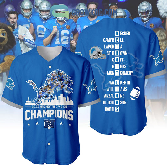 Detroit Lions 2023 NFC North Division Champions Blue Design Baseball Jersey