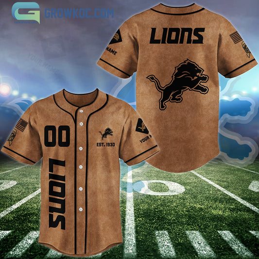 Detroit Lions Brown American Flag Personalized Baseball Jersey
